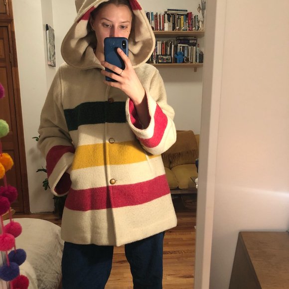 RARE Vintage Woolrich Hudson's Bay Company Striped Wool Coat - Picture 1 of 7